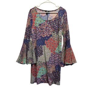 MSK Paisley Bell Sleeve Dress 1X – Colorful Boho Print